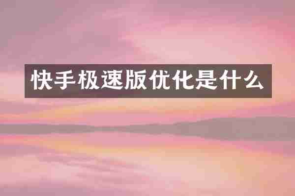 快手极速版优化是什么