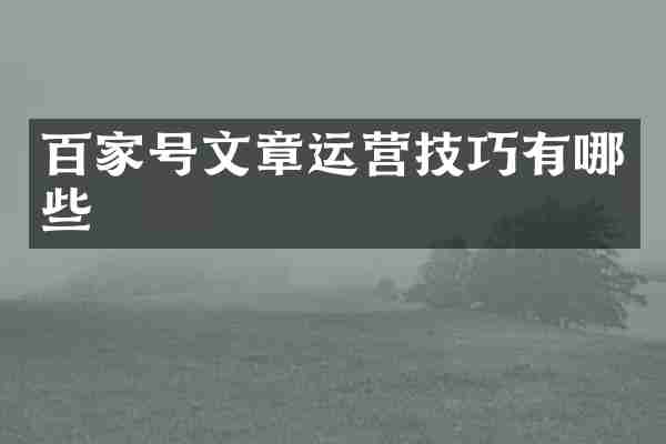 百家号文章运营技巧有哪些