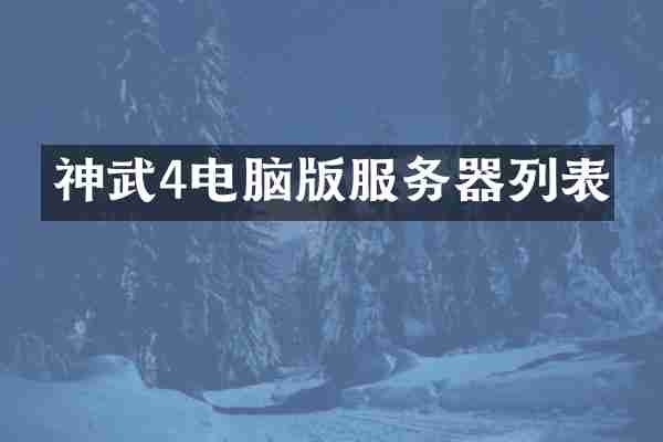 神武4电脑版服务器列表