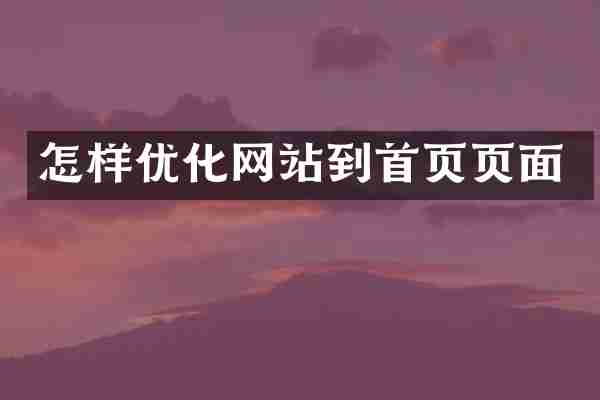 怎样优化网站到首页页面