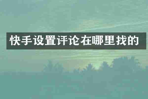 快手设置评论在哪里找的