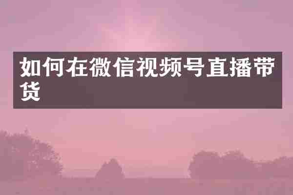 如何在微信视频号直播带货
