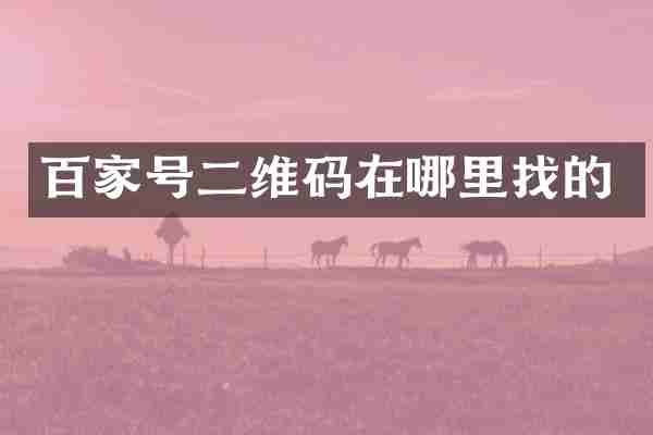 百家号二维码在哪里找的