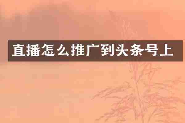 直播怎么推广到头条号上
