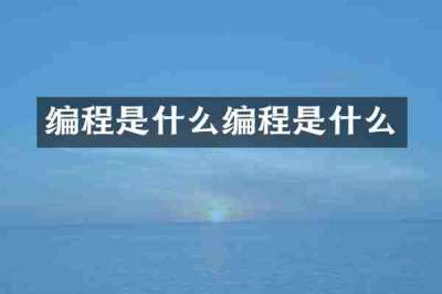 编程是什么编程是什么