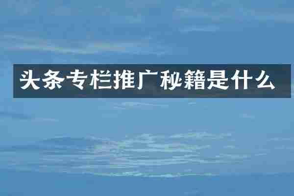 头条专栏推广秘籍是什么