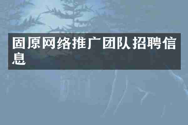固原网络推广团队招聘信息