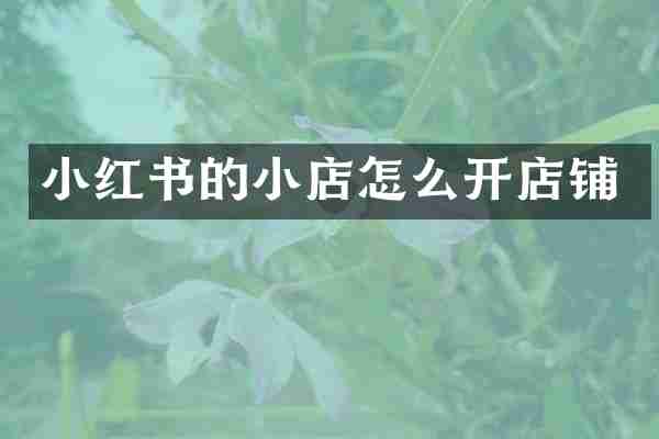小红书的小店怎么开店铺
