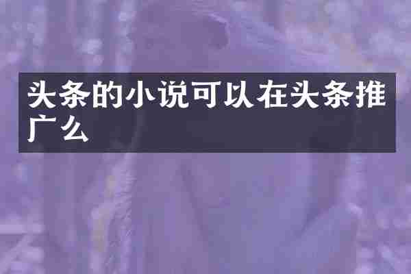 头条的小说可以在头条推广么