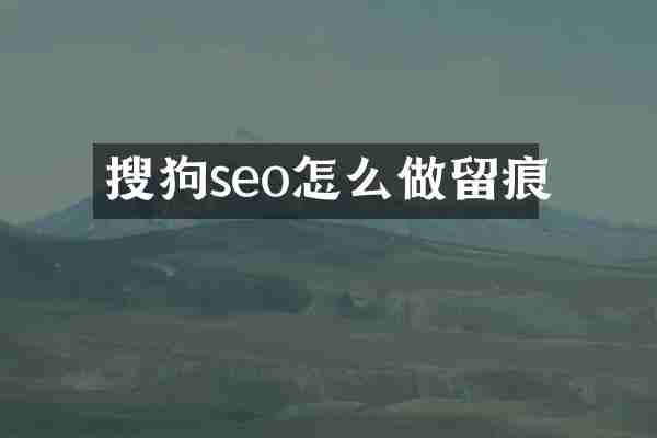 搜狗seo怎么做留痕
