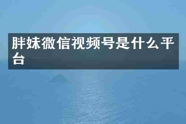 胖妹微信视频号是什么平台