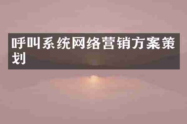 呼叫系统网络营销方案策划