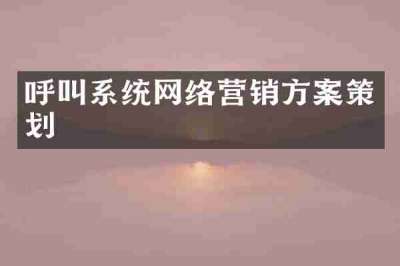 呼叫系统网络营销方案策划