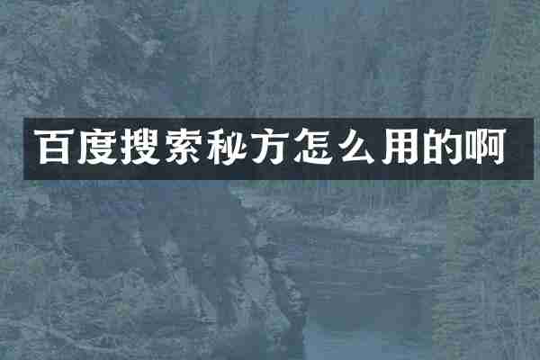 百度搜索秘方怎么用的啊