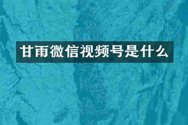 甘雨微信视频号是什么