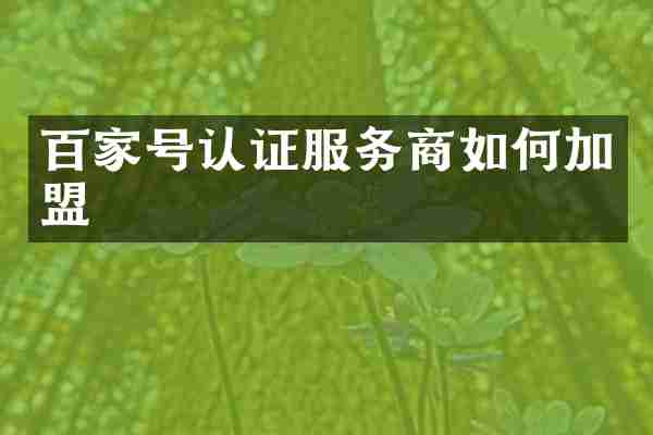 百家号认证服务商如何加盟
