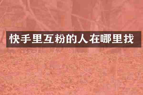快手里互粉的人在哪里找