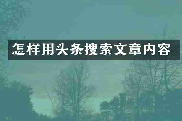 怎样用头条搜索文章内容