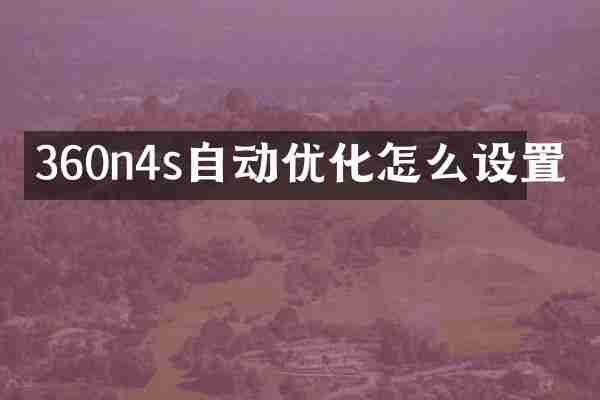 360n4s自动优化怎么设置
