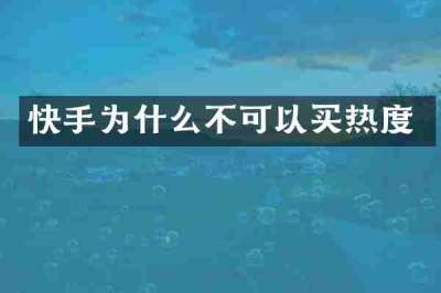 快手为什么不可以买热度
