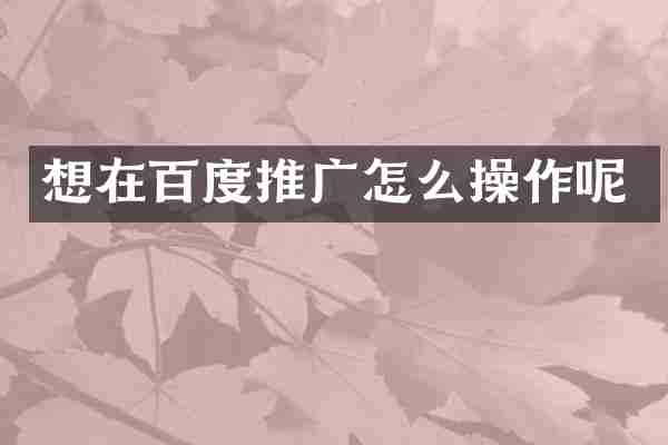 想在百度推广怎么操作呢