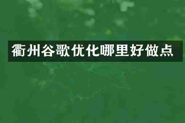 衢州谷歌优化哪里好做点