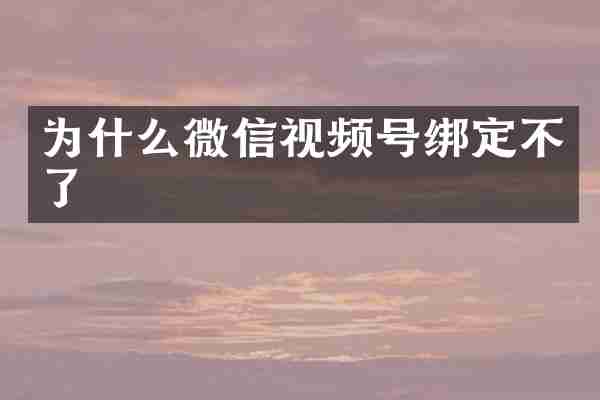 为什么微信视频号绑定不了
