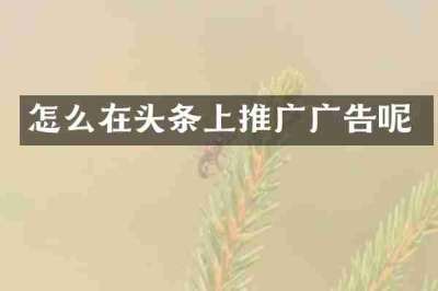 怎么在头条上推广广告呢