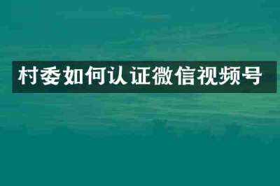 村委如何认证微信视频号