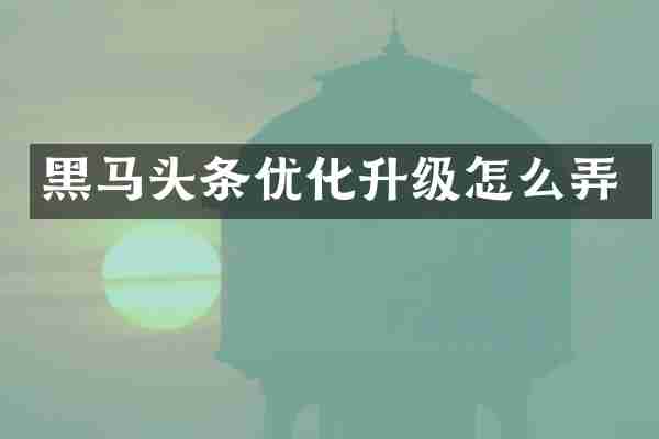 黑马头条优化升级怎么弄