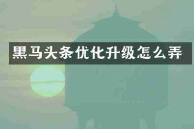 黑马头条优化升级怎么弄