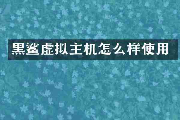 黑鲨虚拟主机怎么样使用