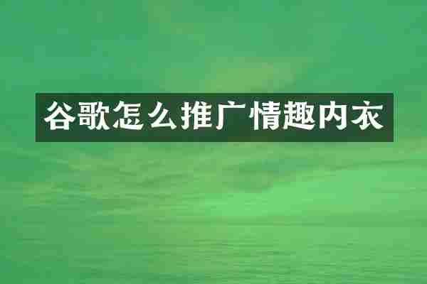 谷歌怎么推广情趣内衣