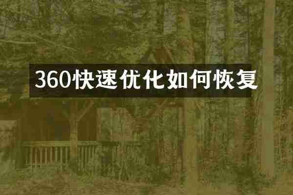 360快速优化如何恢复