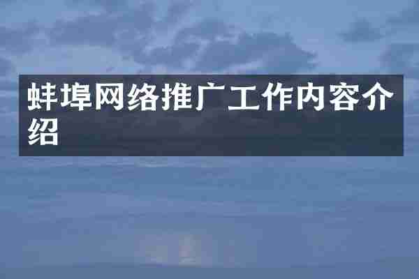 蚌埠网络推广工作内容介绍