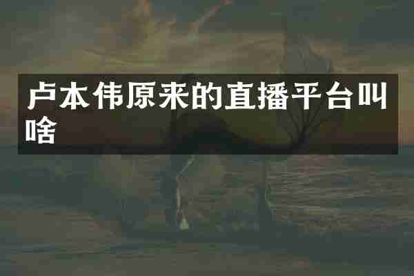 卢本伟原来的直播平台叫啥