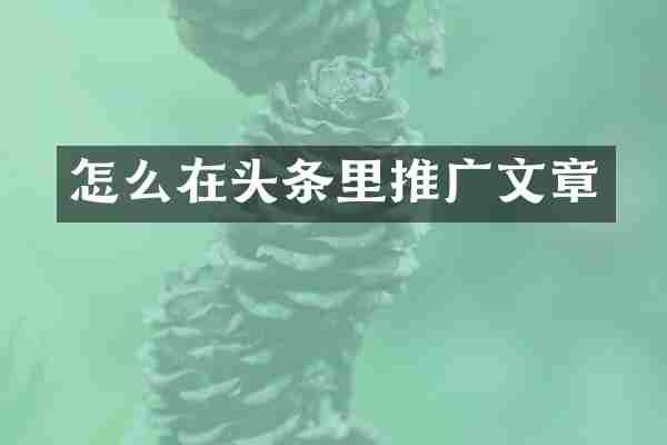 怎么在头条里推广文章