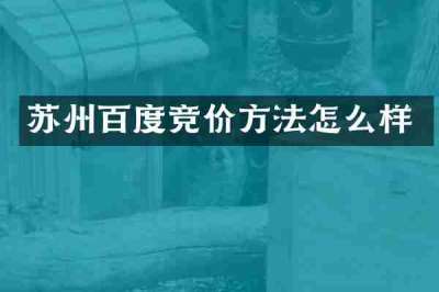 苏州百度竞价方法怎么样
