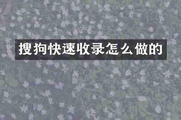 搜狗快速收录怎么做的
