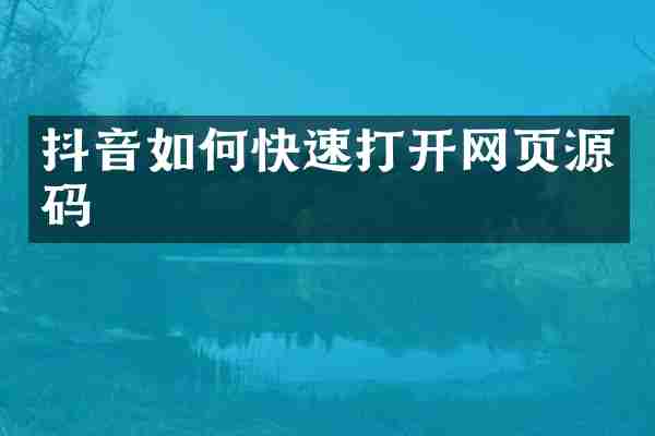 抖音如何快速打开网页源码