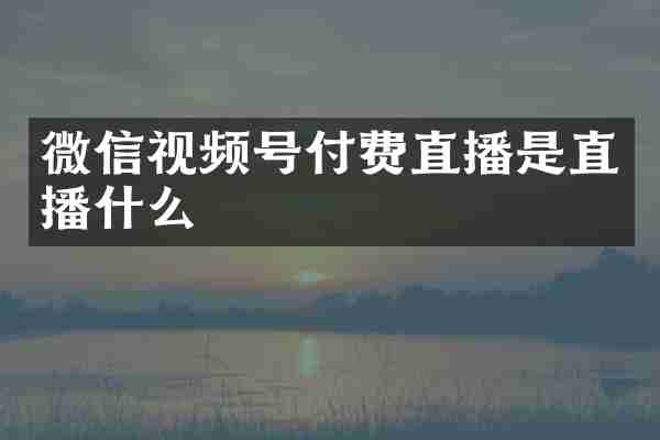 微信视频号付费直播是直播什么