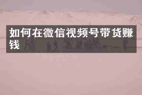 如何在微信视频号带货赚钱