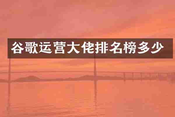 谷歌运营大佬排名榜多少