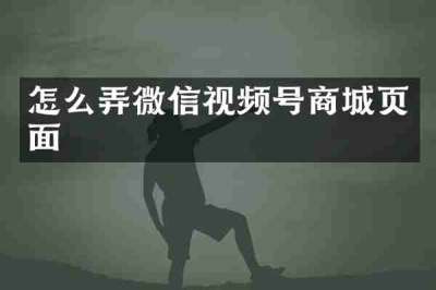 怎么弄微信视频号商城页面