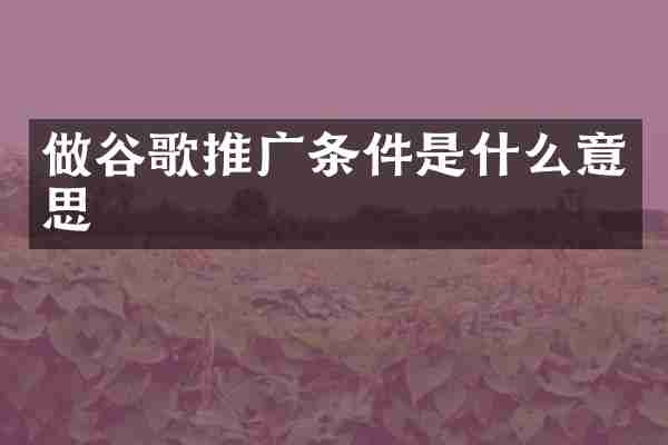 做谷歌推广条件是什么意思