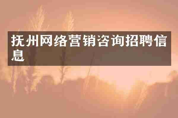 抚州网络营销咨询招聘信息