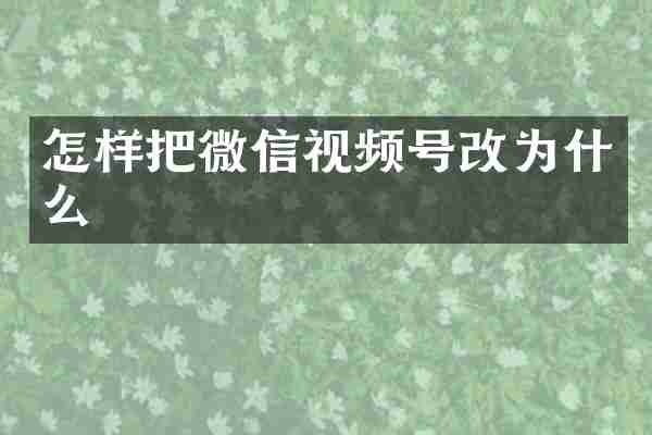 怎样把微信视频号改为什么