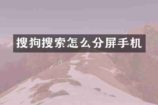 搜狗搜索怎么分屏手机