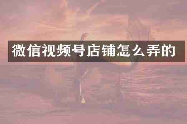 微信视频号店铺怎么弄的
