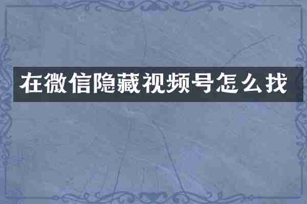 在微信隐藏视频号怎么找